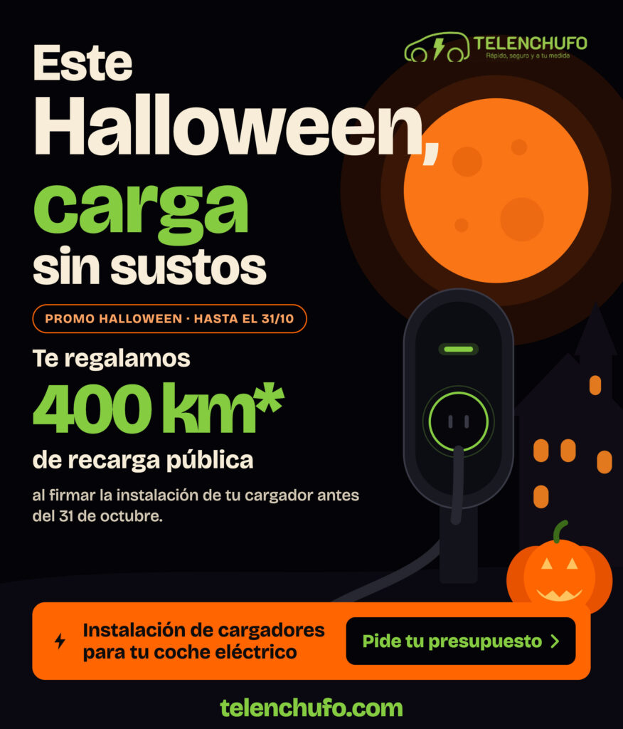 Este Halloween, carga sin sustos. Te regalamos 400 km de recarga pública al firmar la instalación de tu cargador antes del 31 de octubre.